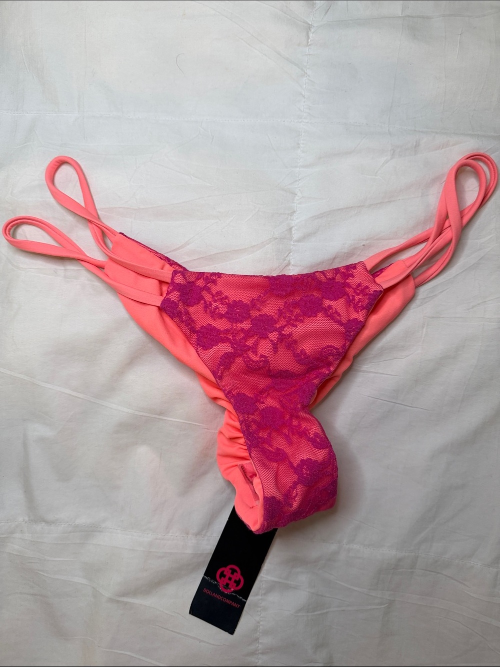 Doll Swimwear Tahiti Reversible Salmon/Fuchsia Micro Scrunch Bikini Bottom